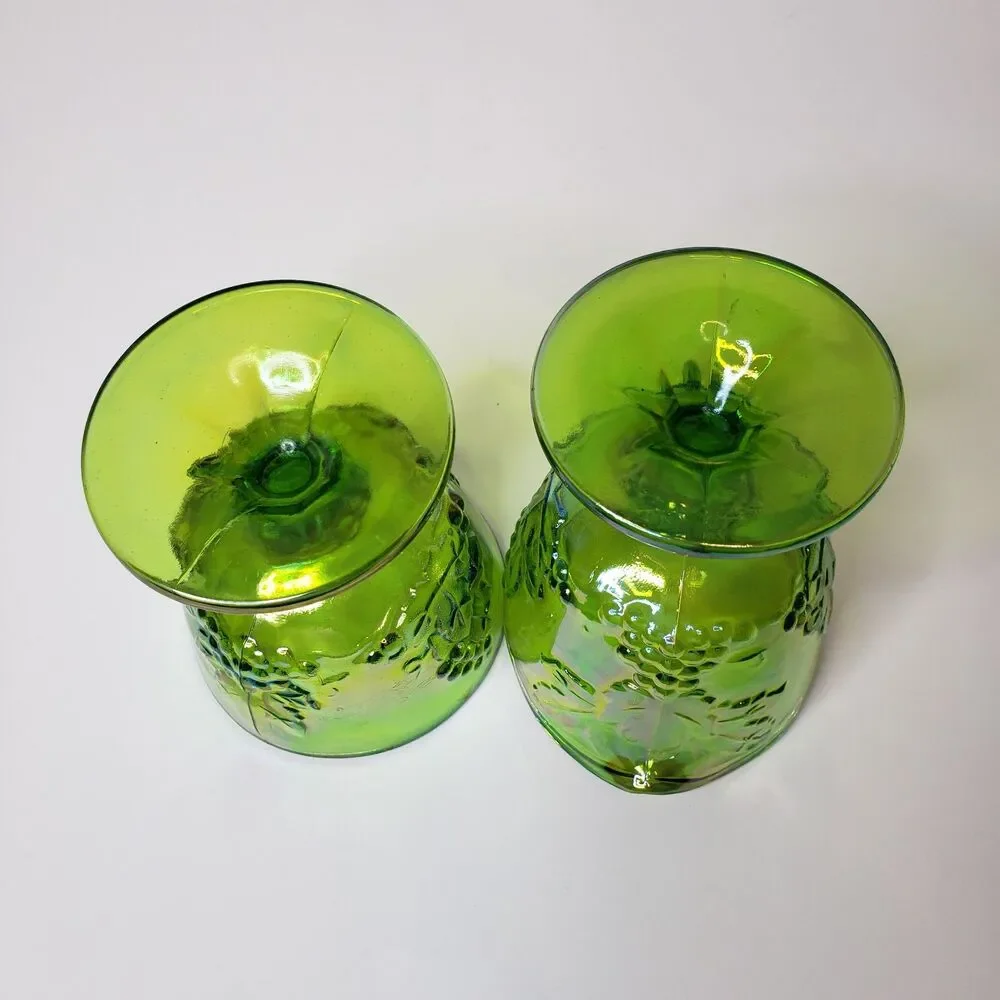 Vintage Indiana Glass Harvest Grape Lime Green Carnival Creamer & Sugar Set